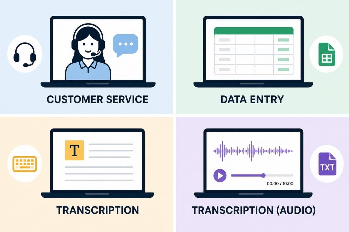 Types of no-experience remote jobs — customer service, data entry, transcription